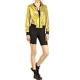 thumbnail image 3 of INSPIRE CHIC Women's Casual Stand Collar Metallic Zip Crop Length Bomber Jacket XL Gold, 3 of 9