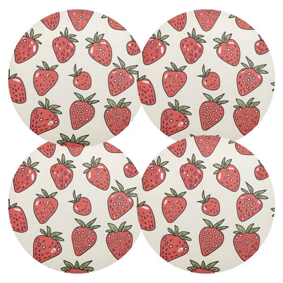 Ryvnso Strawberry Round Plate Mats Dining Table Placemat Set of 4 for Holiday Decoration