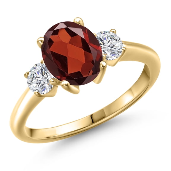 Gem Stone King 10K Yellow Gold Red Garnet and Lab Grown Diamond Engagement Ring for Women | 2.67 Cttw | Oval 9X7MM | Gemstone January Birthstone | Size 6
