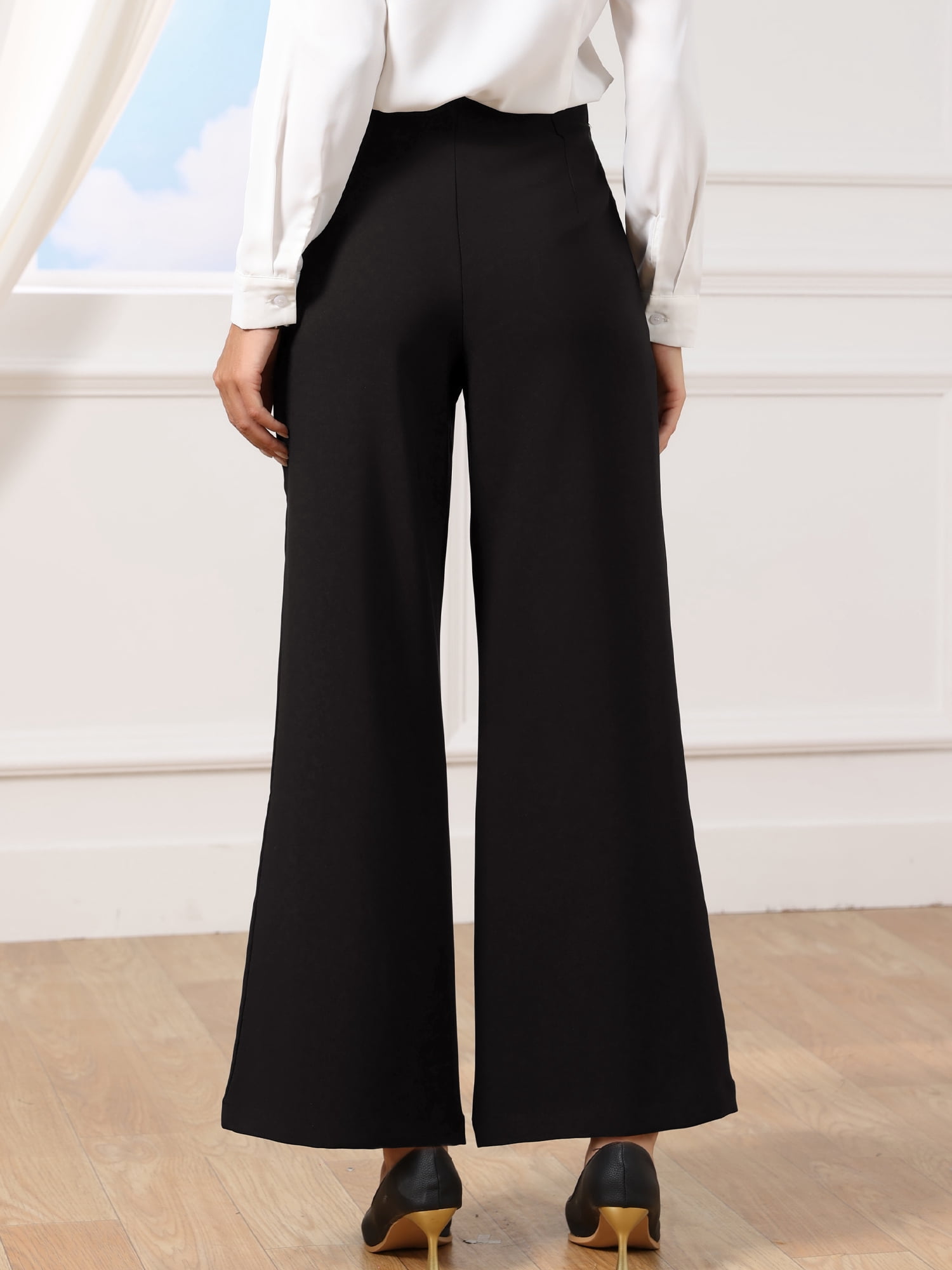 DARING DIVA Women's Wide Leg Dress Pants High Waisted Casual Trousers Small Black