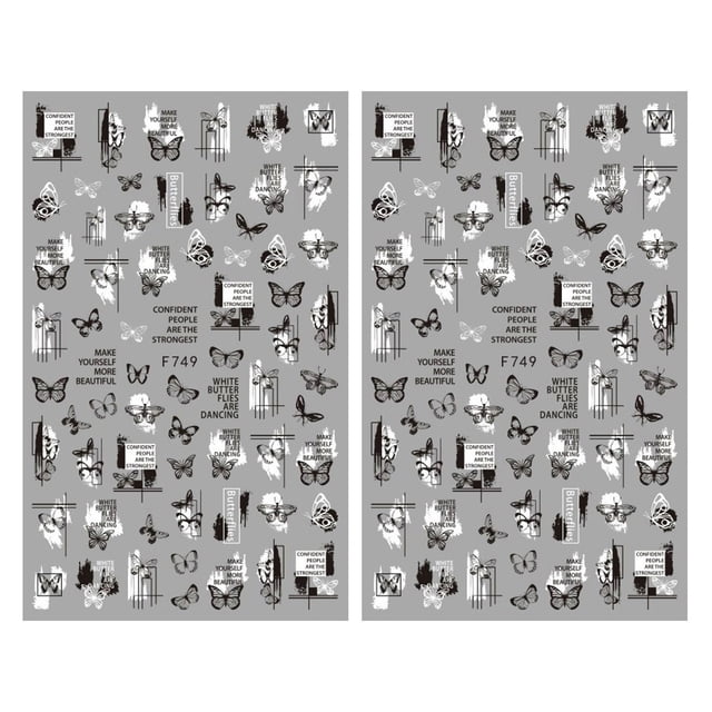 Women Fashion Black White Butterfly Nails Sticker Geometry Flower Decals Designs For Nail Art