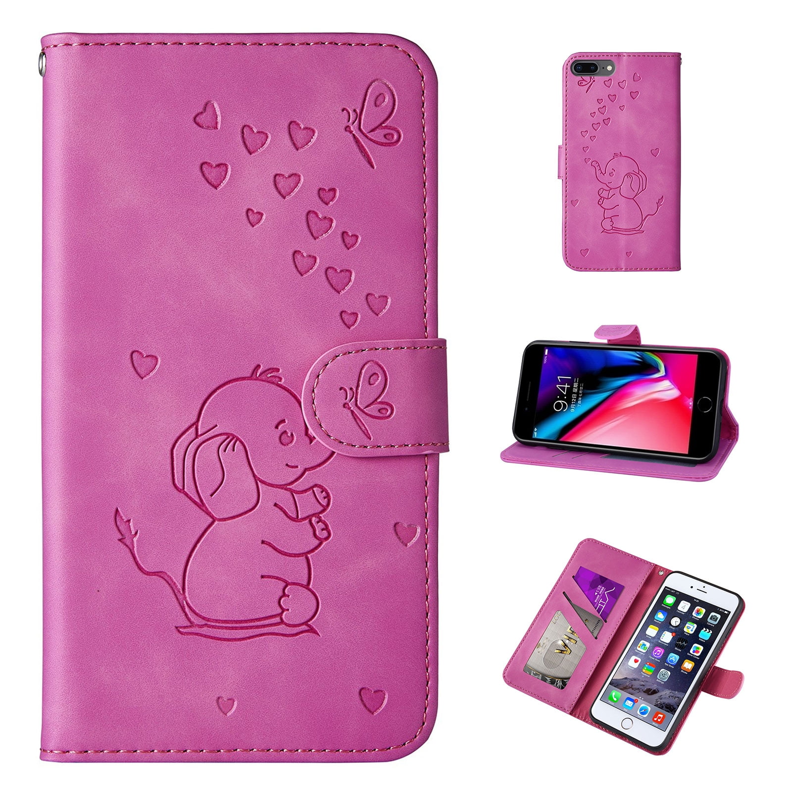 Iphone 8 Plus Wallet Case Iphone 7 Plus Case Dteck Elephant Pattern Pu Leather Flip Stand Case Cover With Built In Card Slots For Apple Iphone 8 Plus 7 Plus Rose Walmart Com