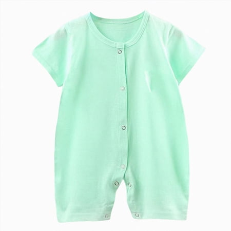 WUANDIXFA Baby Jumpsuit 6 12 18 24 Months Cute Cotton Short Sleeve Romper Summer Baby Wear Baby One Piece Romper Baby Outfits Newborn Clothes for Girls Light Green 18-24 Months