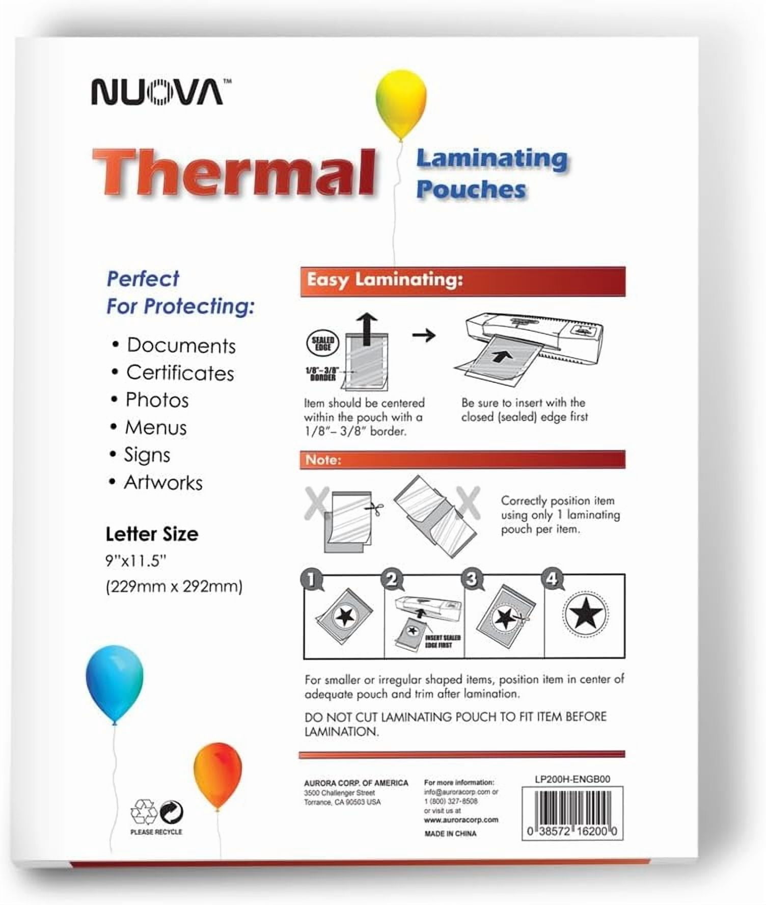 Premium Thermal Laminating Pouches, 9" x 11.5"/Letter Size/3 mil, 200 Pack (LP200H)