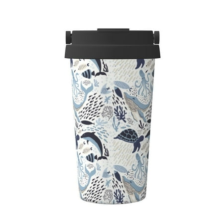 

Pofeuu Sea Life Elements Print Coffee Mug Iced Coffee Tumbler Cup Double Wall Vacuum Leak-Proof Thermos Mug CoffeeThermos Travel Mug