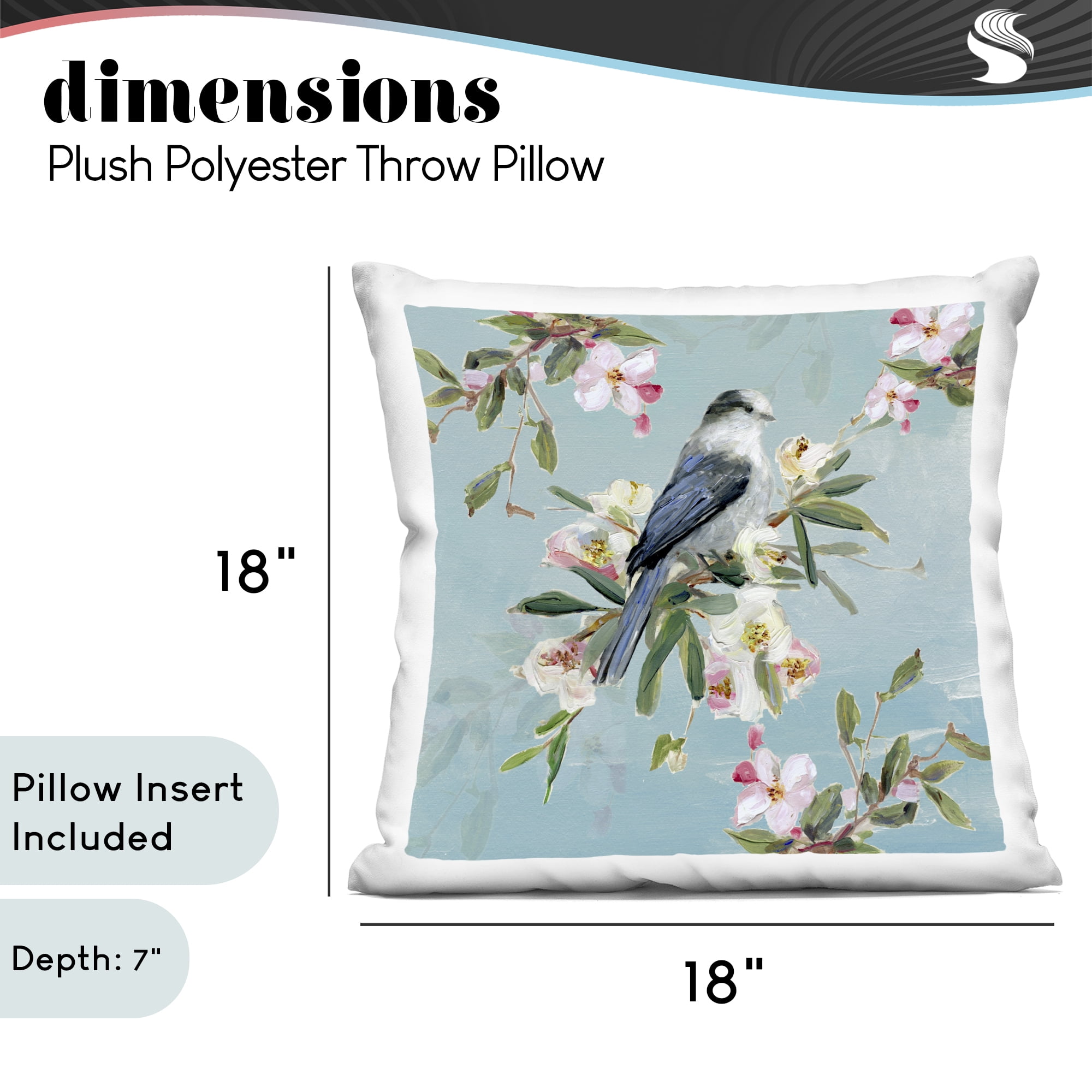 Stupell Industries Pastel Songbird Among Blossoms Decorative Printed Throw Pillow, design by Sally Swatland, 18 x 7 x 18