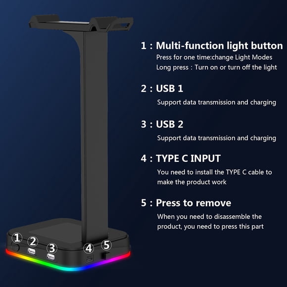 TABLZONE Rack Para Auriculares De Juegos Con Base Antideslizante Y Rgb En Color Negro