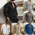 thumbnail image 3 of Men Casual Solid Long Sleeve Shirt Collar Tops Blouse Beach Button-Down T Shirts, 3 of 8