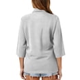 thumbnail image 5 of Women's Polo Shirts 3/4 Length Sleeve Tops Button Down Collared Shirts Business Casual Work Tops Athletic Tennis Golf Shirt,Light Gray M, 5 of 6