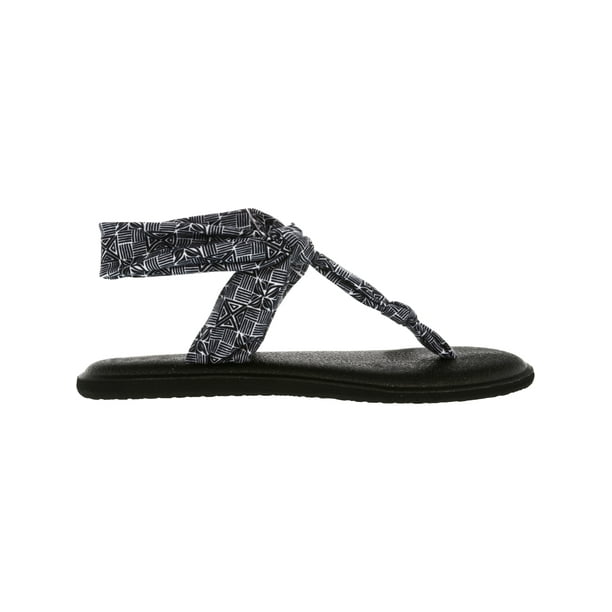 SANUK Black White Yoga Sling Flip Flop Memory Foam Sandals Shoes Women's 10