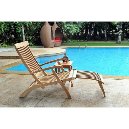 HiTeak Steamer Outdoor Folding Teak Chaise Lounge Chair