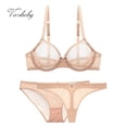 thumbnail image 2 of Ropa interior de encaje de malla de copa ultrafina Varsbaby transparente sin forro 1 sujetador + 2 bragas conjunto de sujetador de talla grande para mujer Tan Jianjun unisex, 2 of 2