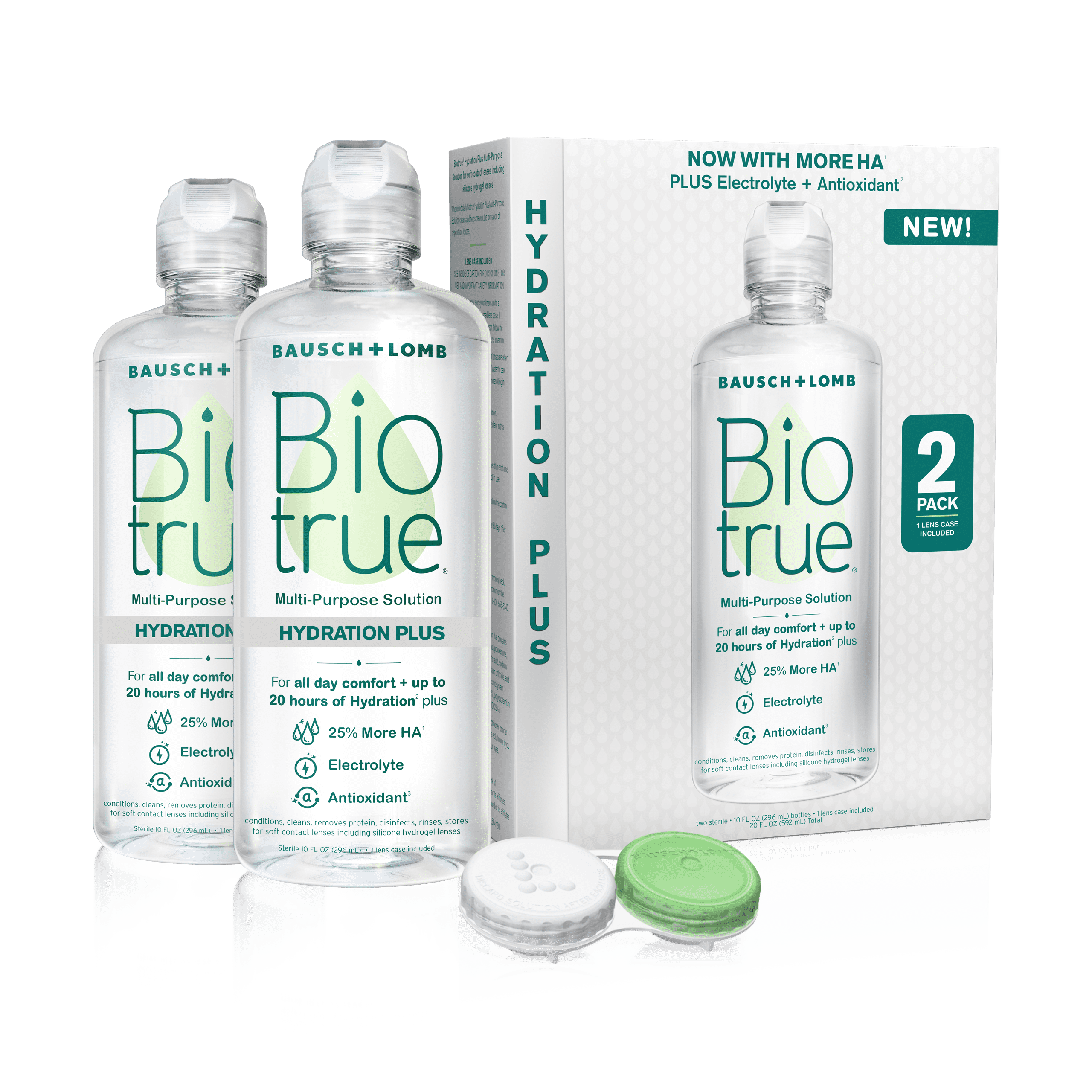 Biotrue Hydration Plus Contact Lens Solution, Multi-Purpose Solution for Soft Contact Lenses, Lens Case Included, 10 FL OZ (Pack of 2)