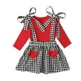 thumbnail image 5 of Edvintorg 6Months-4Years Kids Valentines Outfits For Girls Clearance Toddler Baby Girls Outfit Sets Fashion Cute Long Sleeve Sweet Heart Lattice Print Ruffles Strap Skirt Suits, 5 of 7