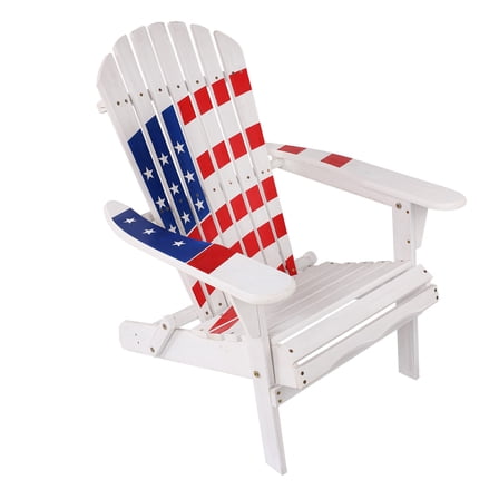 LuxenHome Adirondack USA Flag Patriotic Outdoor Wood Chair