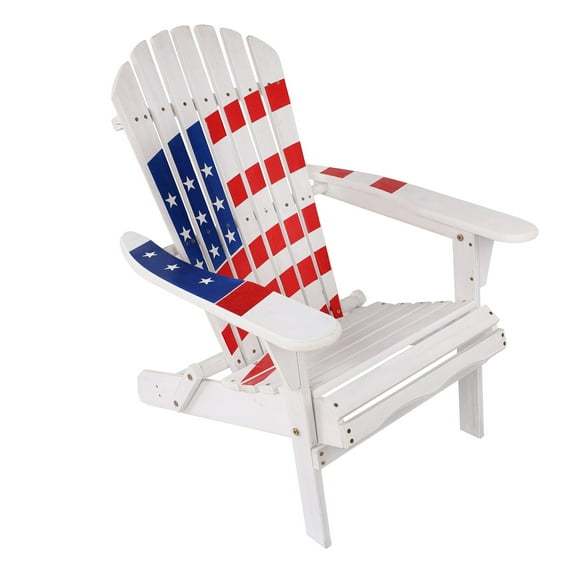 LuxenHome Adirondack USA Flag Patriotic Outdoor Wood Chair