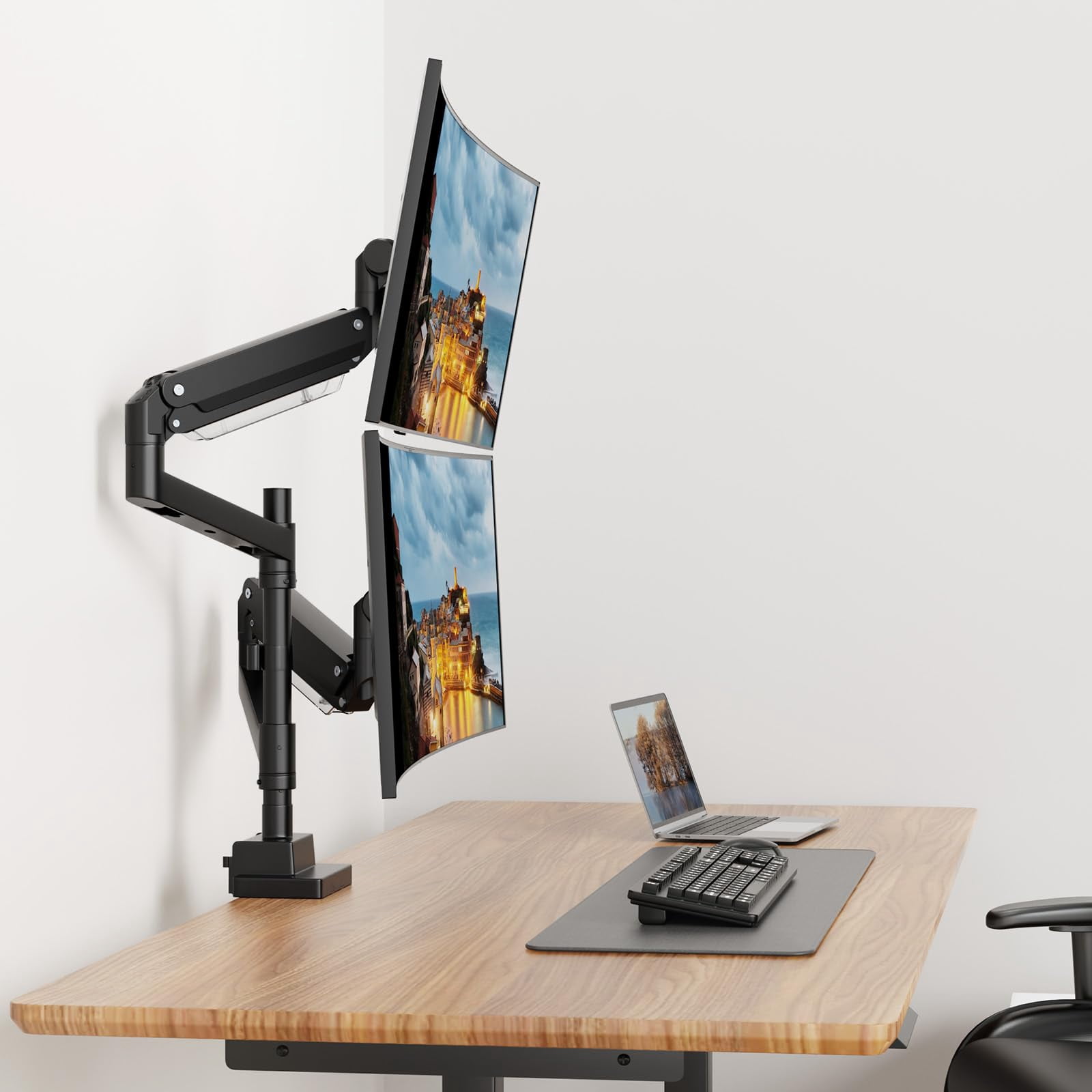 PUTORSEN 24-57 inch Dual Vertical Monitor Mount, Heavy Duty Monitor Arm for 2 Monitors, up to 59.4 lbs, Extra Tall/Wide Adjustable, Premium Aluminum Dual Monitor Desk Mount, VESA 75x75-200x200 mm