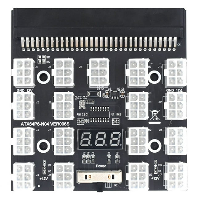 15-Pin SATA to 5 Fan Adapter Cable & Breakout Board 17 Port 6Pin LED Display Power Module for 1200W 750W PSU GPU