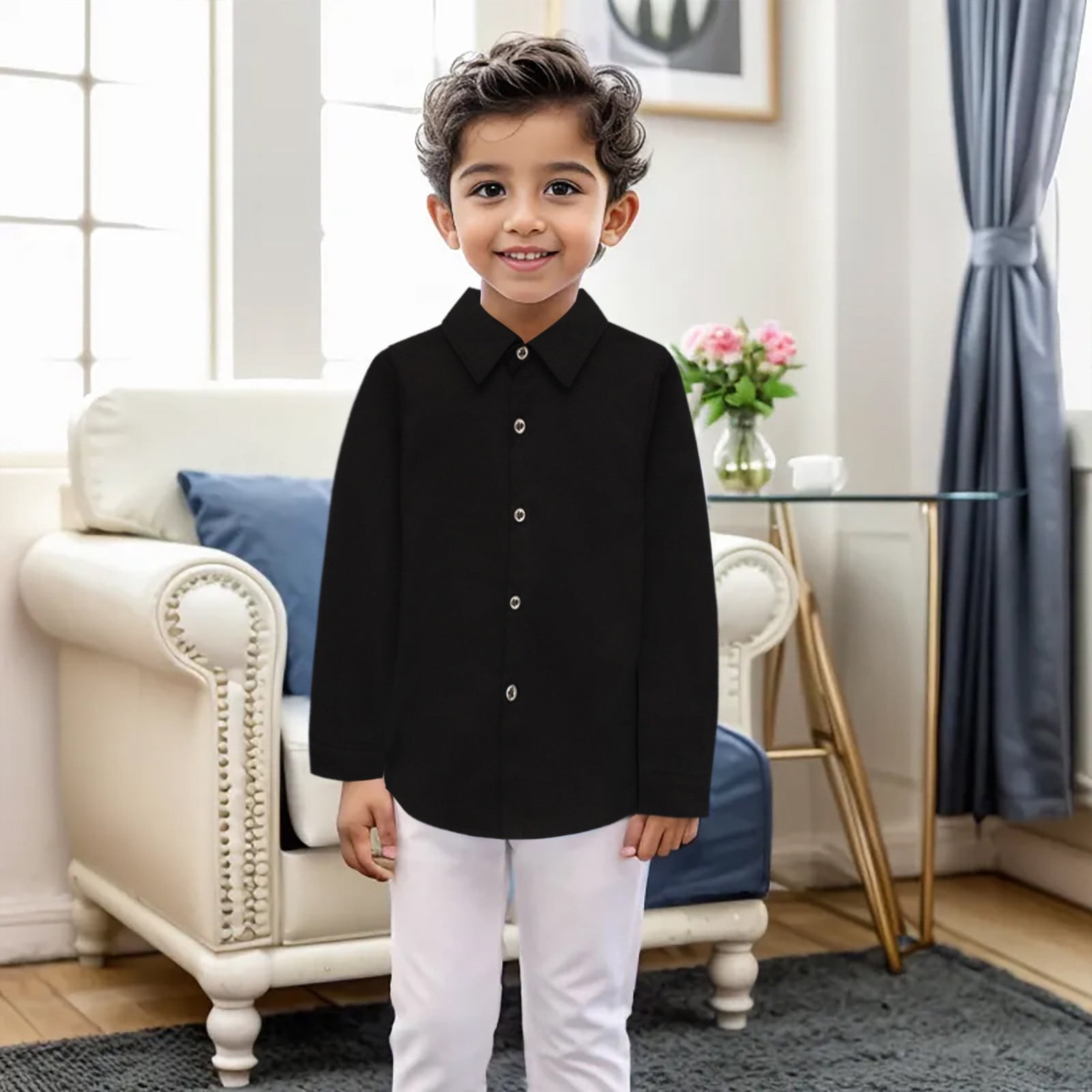 3t black dress shirt Littlespring Toddler Boys Black Button Down Dress Shirt, 3T