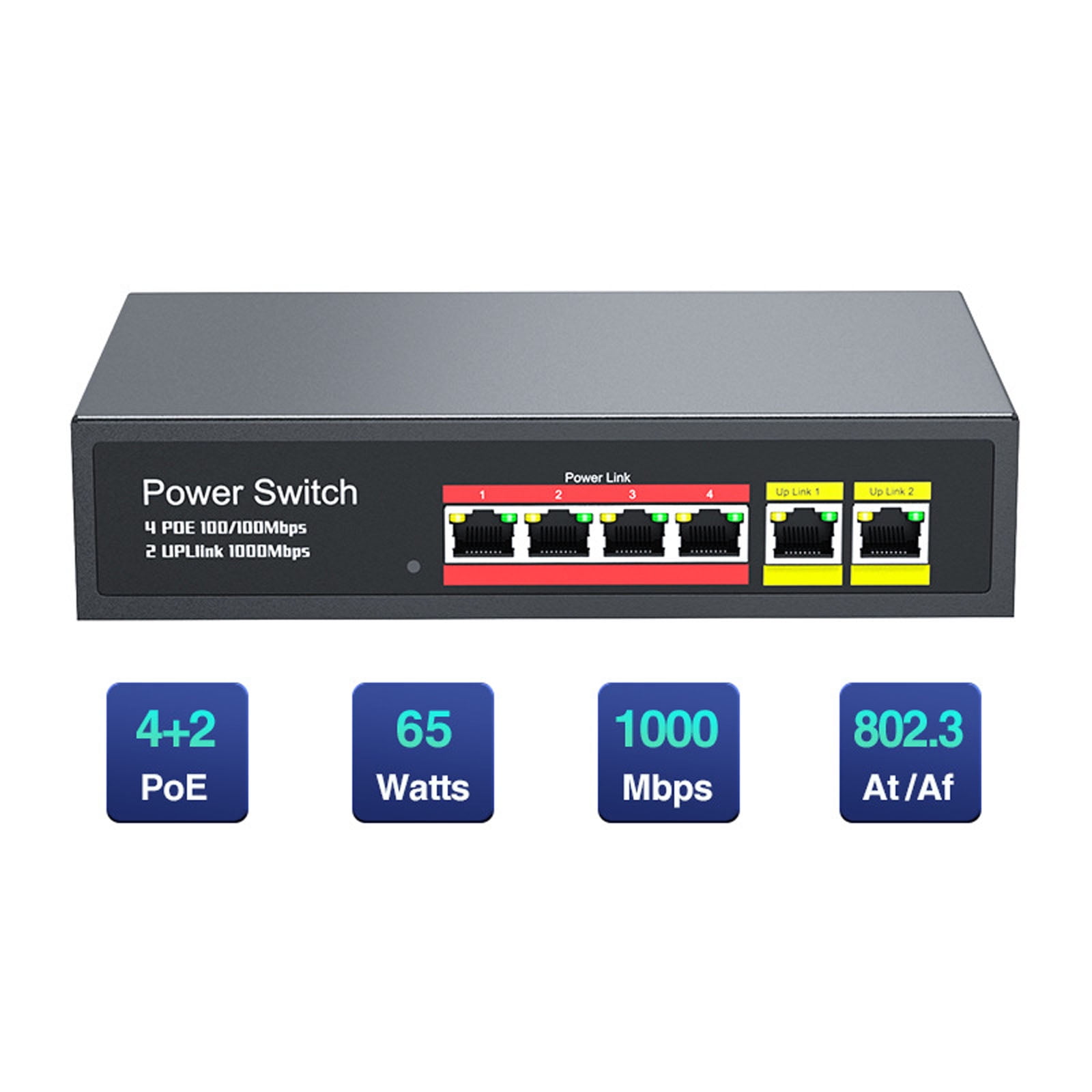 Heavy Duty Plug And Play Metal 4 Port Gigabit Switching 48V Power Over Ethernet For Home Office Shop Security Cameras