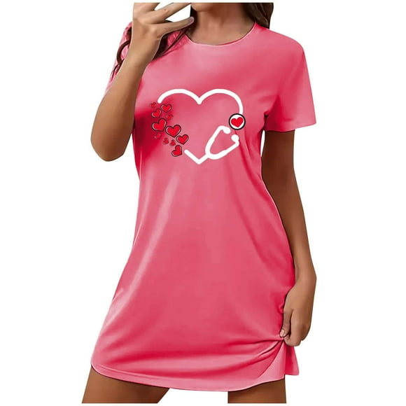 Pajamas for Night Sweats Womens Comfort Nightgown Short Sleeve Sleep Shirts Loungewear Short Night Gown Cute Graphic House Dress Loungewear Night Shirt M