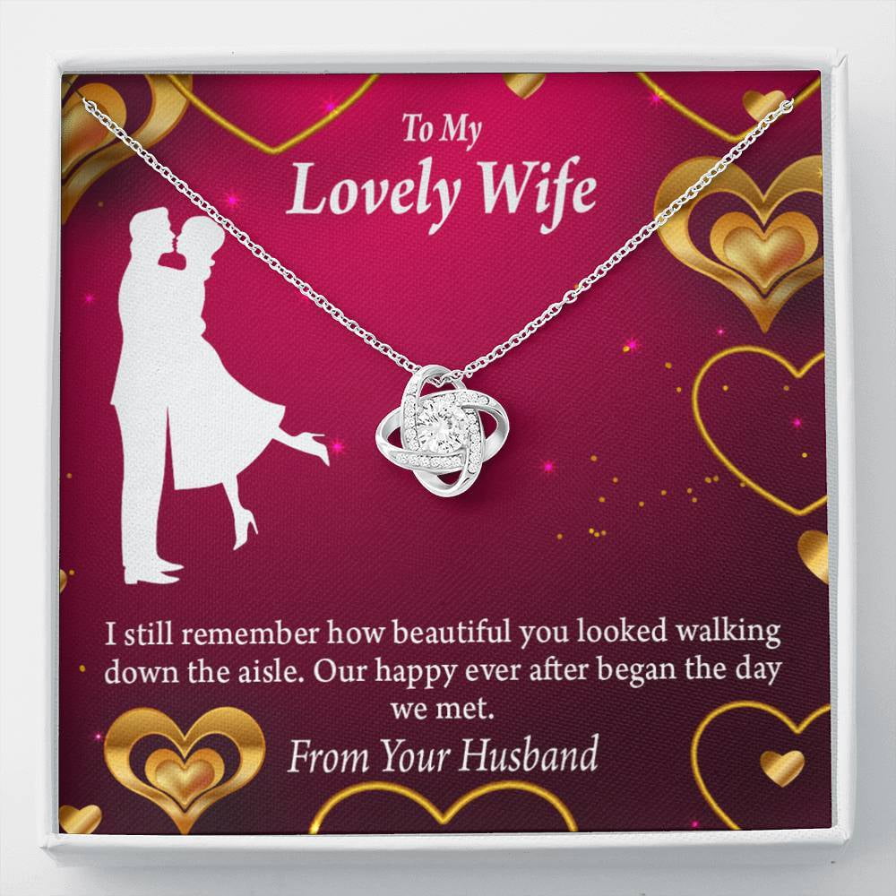 Wife Message Card To My Lovely Wife Happy Ever After Love Knot Necklace Stainless Steel w CZ stone Walmart
