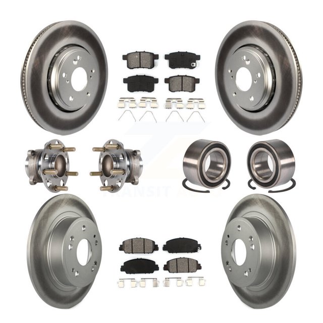 Transit Auto Front Rear Hub Bearing Assembly Coated Disc Brake Rotor and Semi-Metallic Pad Kit (10Pc) for Car 2017 Honda Accord Hybrid EX-L Touring Left Right Driver Passenger KBB-123354