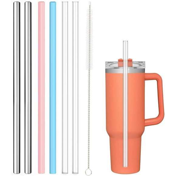 SHIJIU-6Pack Replacement Silicone Stainless Steel Straws for Stanley 40oz 30oz 20oz 14oz Adventure Quencher Travel Tumbler, YOELIKE Reusable Straws with Brush Compatible with Stanley Cup Mug Accessor