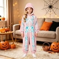 thumbnail image 3 of Ticikt Kids Skeleton Hooded Onesie, Fleece Zip‑Up Halloween Cosplay Costume Warm Loungewear One‑Piece Sleep Jumpsuit,8-9 Years, 3 of 4