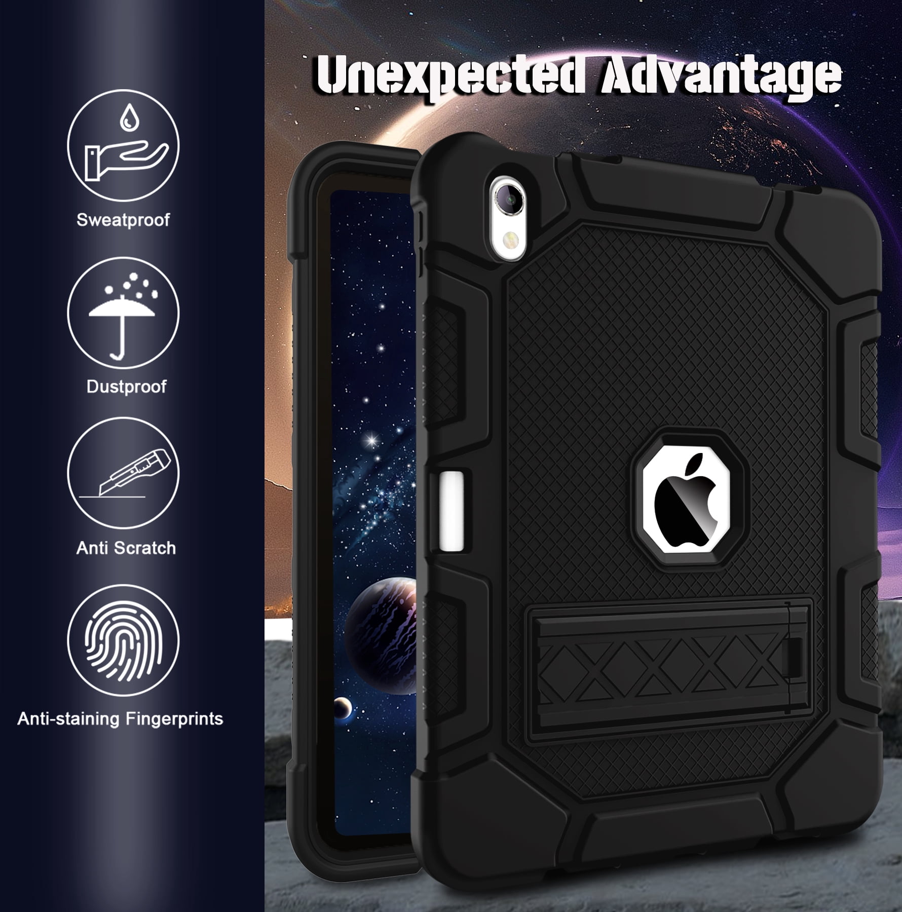 Rantice iPad 10th Generation Case 2022, 10.9 Inch iPad Case with Pencil Holder, iPad 10.9 Case with Kickstand, Hybrid Shockproof iPad 10th Gen Case for Kids Boys Children, Black