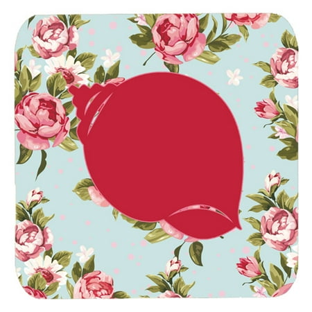 Bb Shell Set - Set of 4 Shell Shabby Chic Blue Roses Foam Coasters