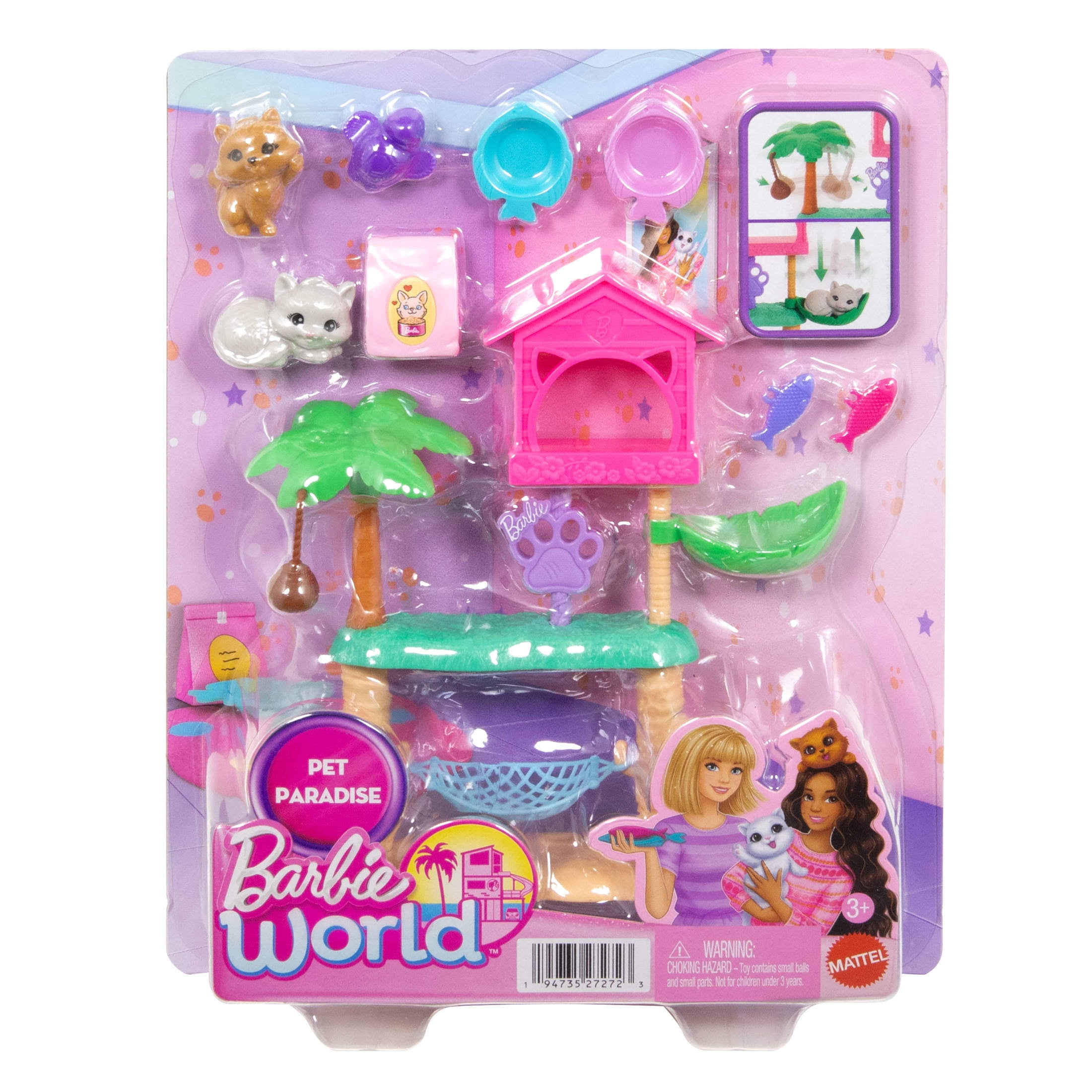 Barbie World Pet Paradise Kitty Playset with 9 Pieces Including 2