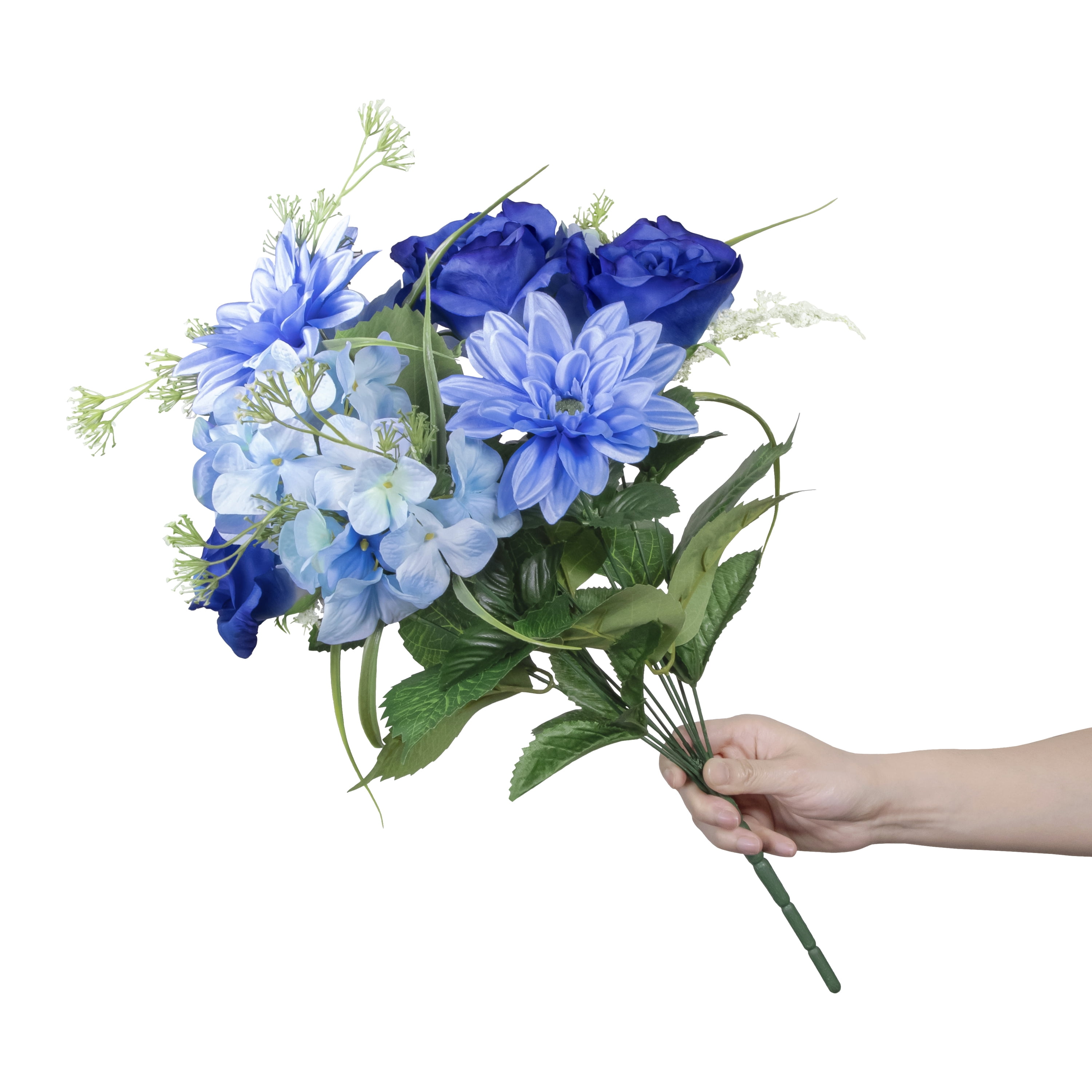 18-inch Artificial Silk Blue Roses & Dahila Mixed Summer Bouquet, for Indoor Use, by Mainstays