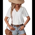 thumbnail image 3 of Blusas Informales de Negocios para Mujer, Blusas Elegantes de Trabajo, Atuendo de Verano, Moda 2025, Camiseta de Corta con Cuello en V, , Talla XL, 3 of 10