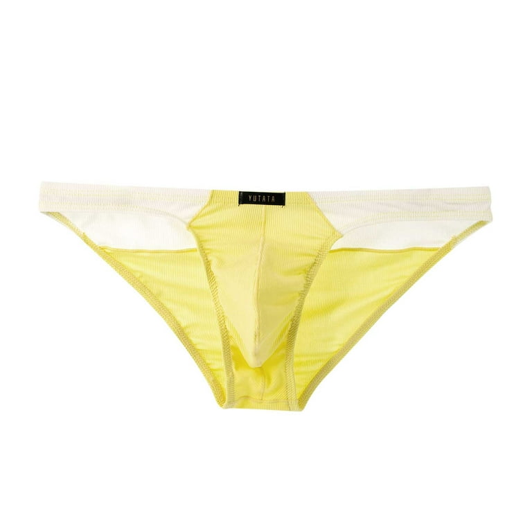 Lopecy-Sta Men Casual Fashion Solid Underwear Mesh Striped Low Waist Briefs  Men's Underwear Boxer Briefs for Men Yellow Deals Clearance - XL 