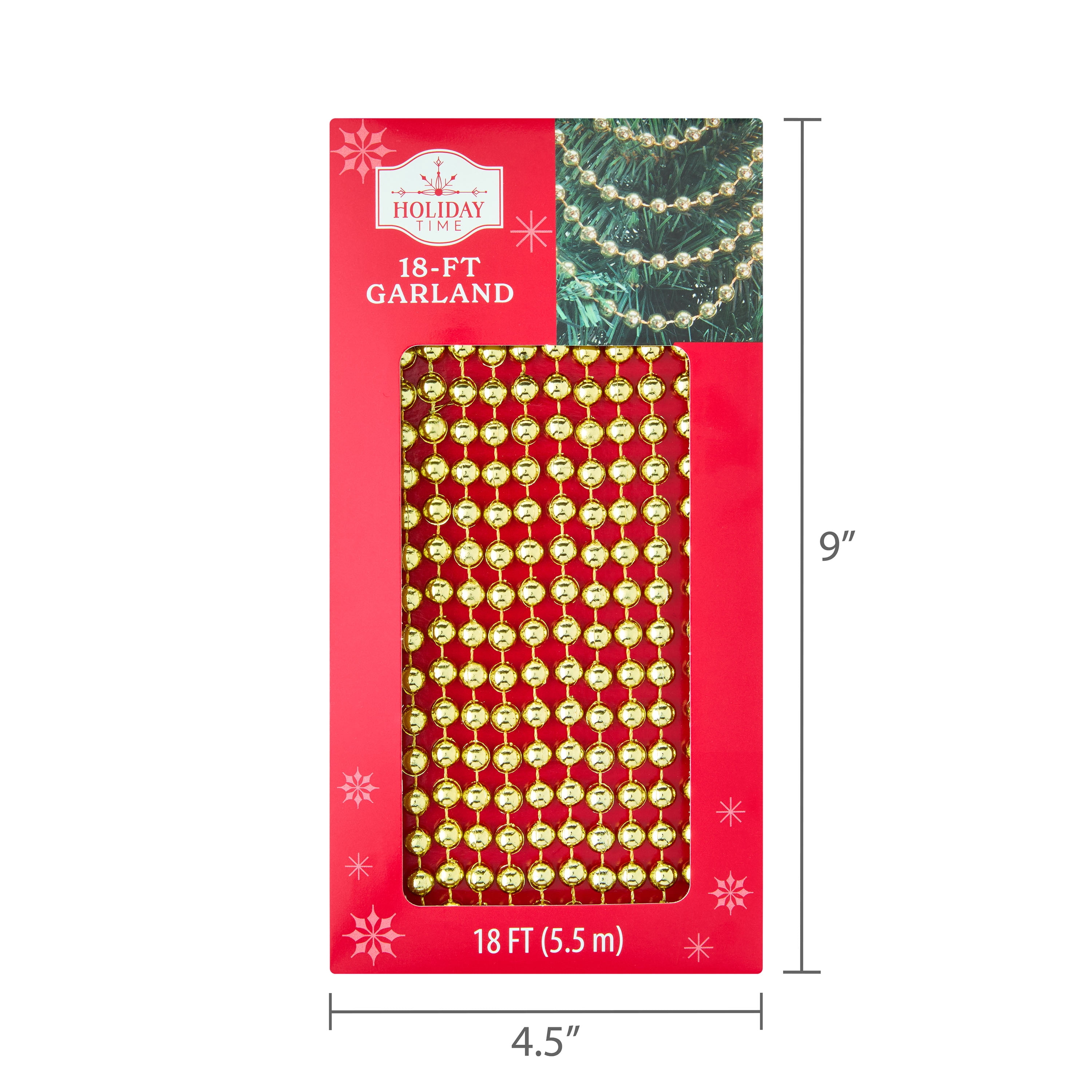Plastic Metallic Bead Christmas Garland, Gold, 18', by Holiday Time