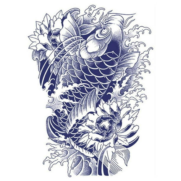 Pegatina Tatuaje Corporal Pez Koi Espalda Completa Cove Sea King 1 Uds. Demon Samurai Rojo