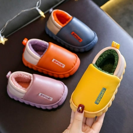 

Baozhu Shoes PU Leather Waterproof Cute Household All-inclusive Heel Children s Cotton Slippers Children s Home Shoes