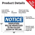 thumbnail image 2 of Shoplifters Will Be Prosecuted OSHA Notice Aluminum Sign 18 Inch x 12 Inch - 10 Pack, 2 of 8