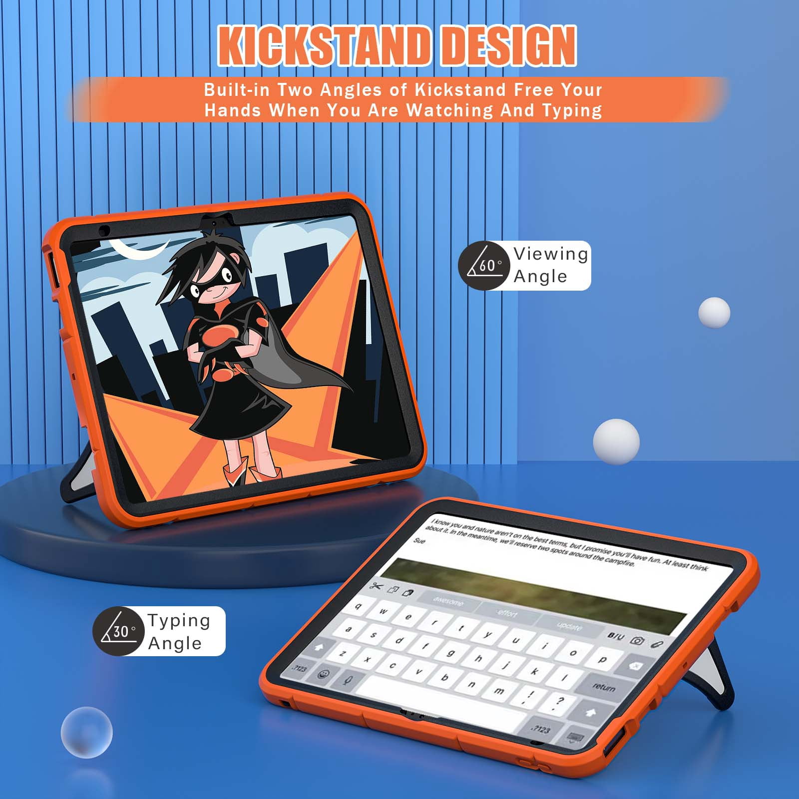 Dteck iPad 10th Generation Case iPad 10.9 Case 2022 New iPad 10th Gen Case for Kids 10.9 Inch Shockproof Protective Cover with Pencil Holder & Shoulder Strap & Kickstand for Kids ChildreOrange + Black