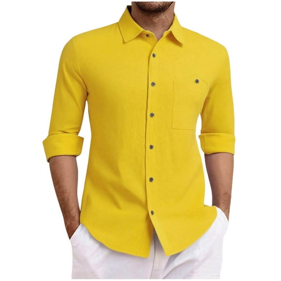 LIaqionyy Mens Button down Shirts Cotton Linen Casual Long Sleeve Shirt Tops Fall Clothes with Pockets