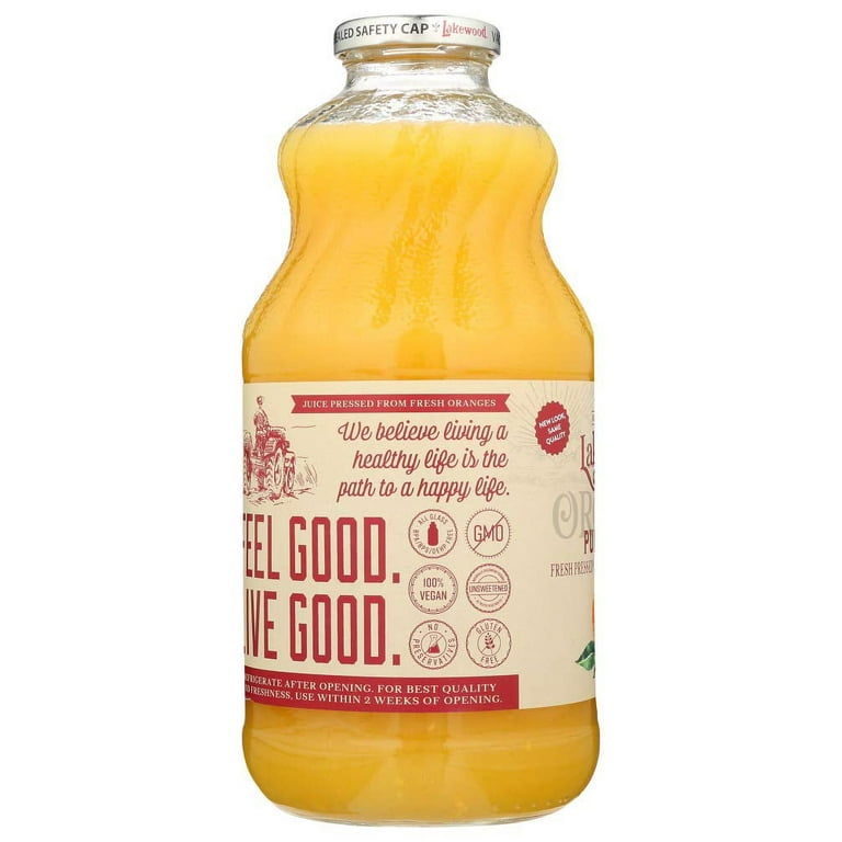 Lakewood Organic Squeezed Pure Orange Juice, 32 fl oz, Pack of