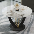thumbnail image 1 of DAJU 48 Inch Diameter Round Tempered Glass Dining Table-Modern Design,V-Shaped MDF Legs. Imitation Marble Texture Sticker,MDF Painting., 1 of 12