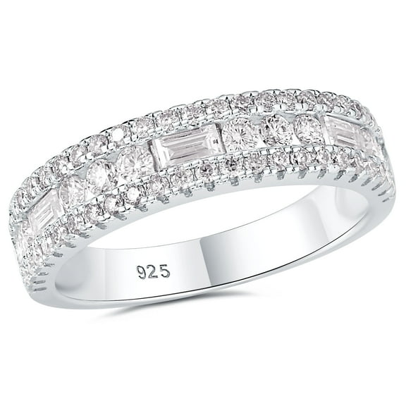 Newshe Jewellery Moissanite Rings for Women 925 Sterling Silver Wedding Bands Pave Emerald Eternity Band Ring Size 7