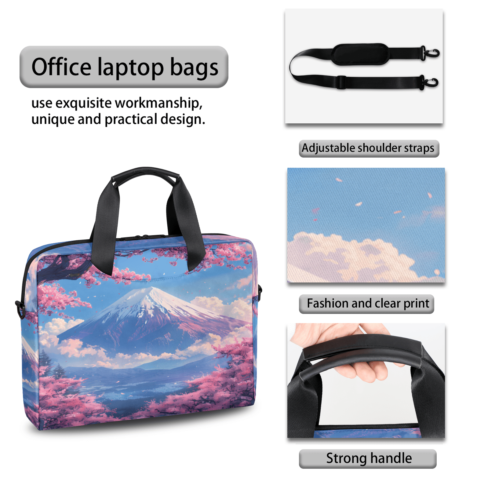 Herdesigns Asian Japanese Laptop Bag for Women Men, Computer Case Briefcase Messenger Bags, 15-15.6 inch Laptop Sleeve Shoulder Bag