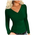 thumbnail image 2 of AXXD Women Tops Trendy Green Basic Summer 2024 Winter Sexy Elasticity V Neck Long Sleeve Tops Versatile Regular Blouse, 2 of 7