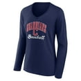 thumbnail image 2 of Women's Navy Cleveland Guardians Victory Script Long Sleeve V-Neck T-Shirt, 2 of 3