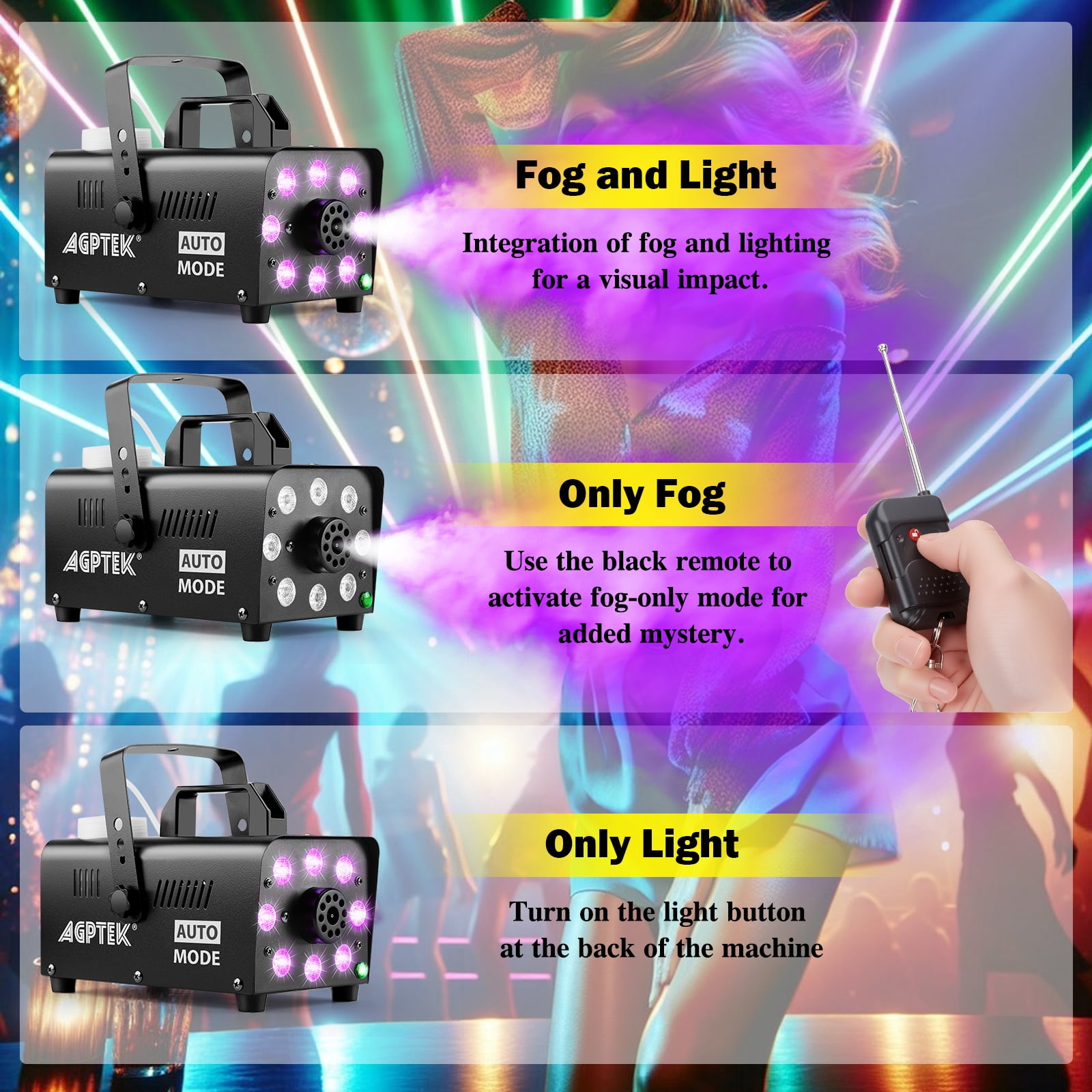 Fog Machine with 13 Colorful LED Lights and RGB Light Effect, 500 W and 2000CFM Fog with 2 Wired and Wireless Remote Controls, Perfect for Christmas Party Wedding, Halloween,  and Stage Effect