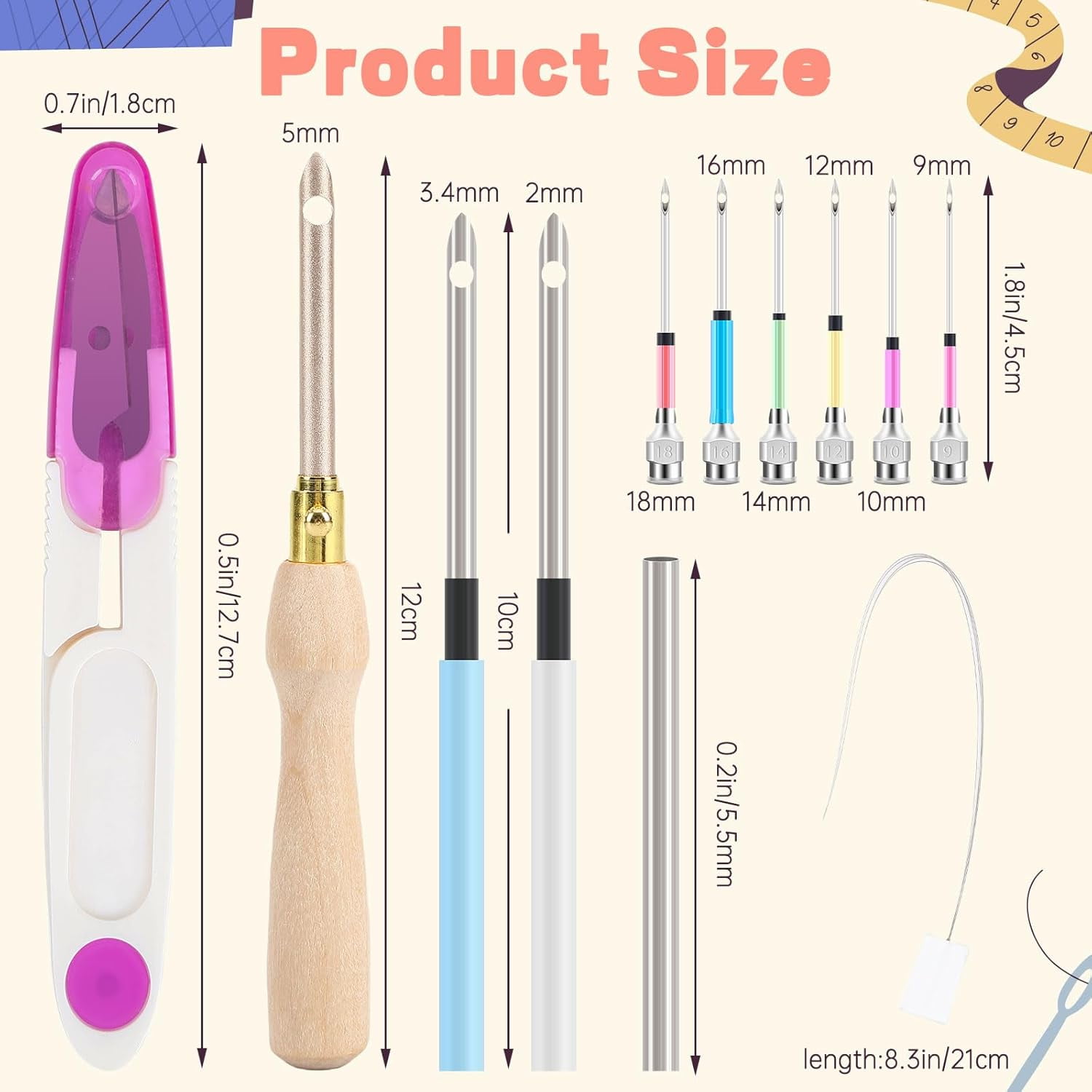 Punch Needle Kit, Punch Needle Tool Adjustable Punch Needle Embroidery Kits Wooden Handle Embroidery Pen for Embroidery Floss Cross Stitching