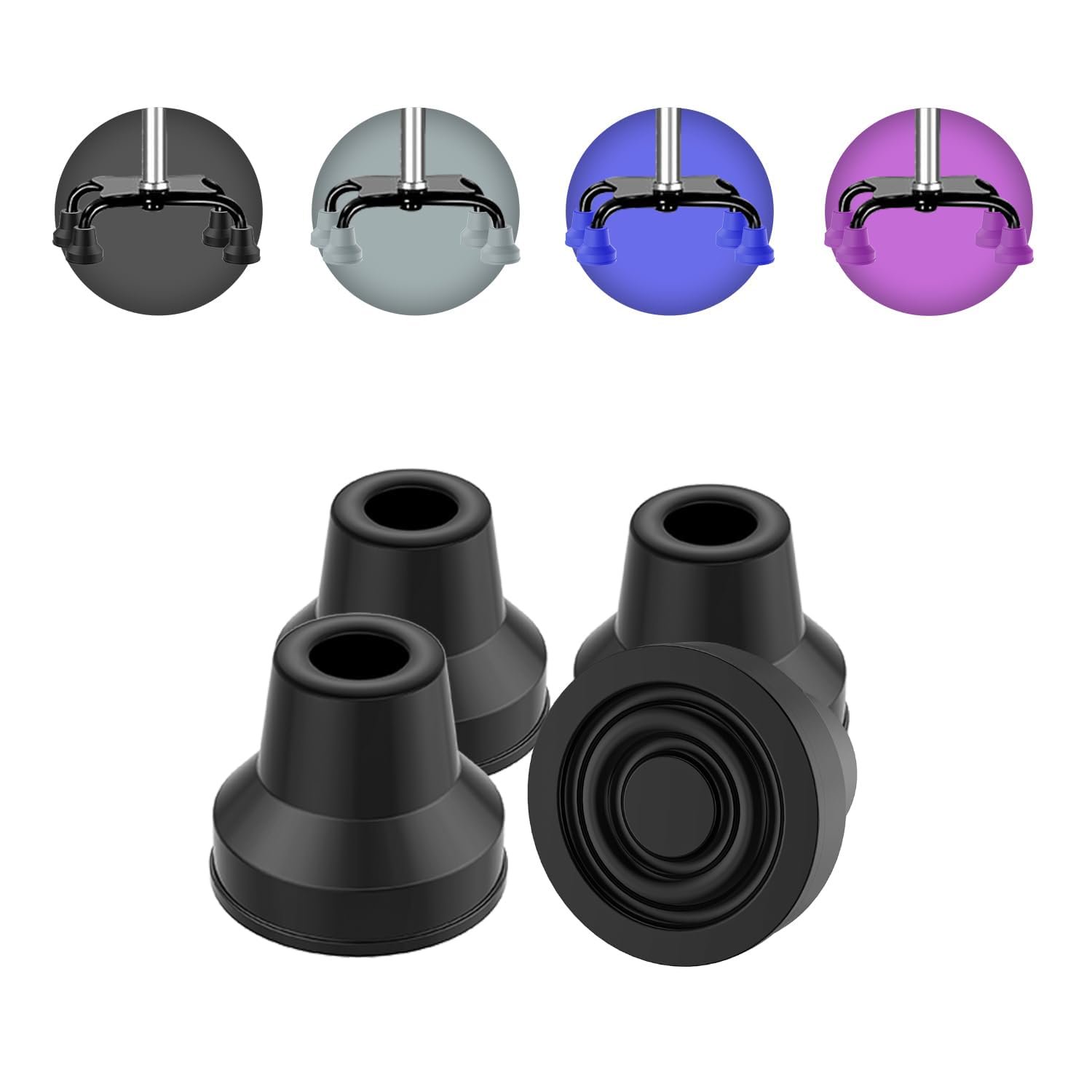 Quad Cane Tips (4-Pack) - Heavy Duty Rubber Cane Tip - Non-Slip Extreme Grip Replacement Foot Pad - Accessories for Walking and Standing Stick for Women, Men, Seniors, Elderly